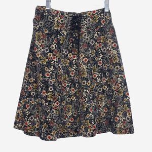 Anthropologie Edme & Esyllte Norwegian Woods Floral Lace-Up Velvet Skirt 0